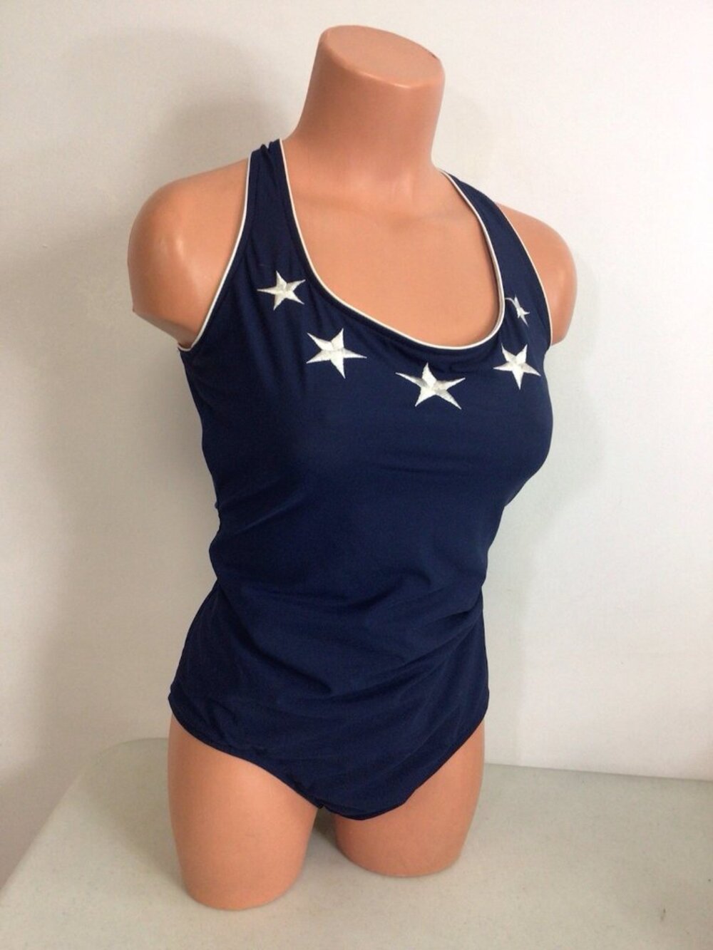 Talbots Vintage Navy Swimsuit Stars Patriotic Womens 16